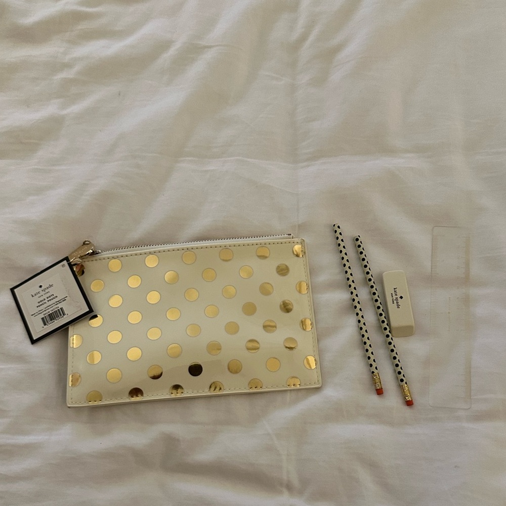 NWT Kate Spade Pencil Bag with 2 pencils, eraser and ruler